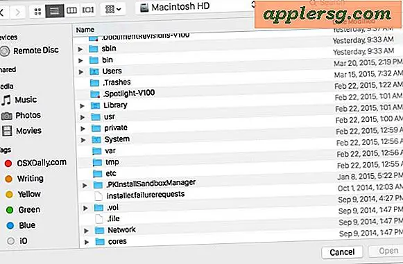 Vis skjulte filer i dialogbokse med Mac OS X med kommando + skift + periode