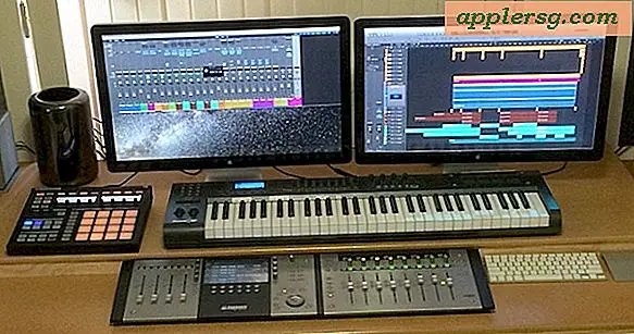 Mac Setup: Dual Thunderbolt-Anzeige Mac Pro Desk eines Musikproduzenten